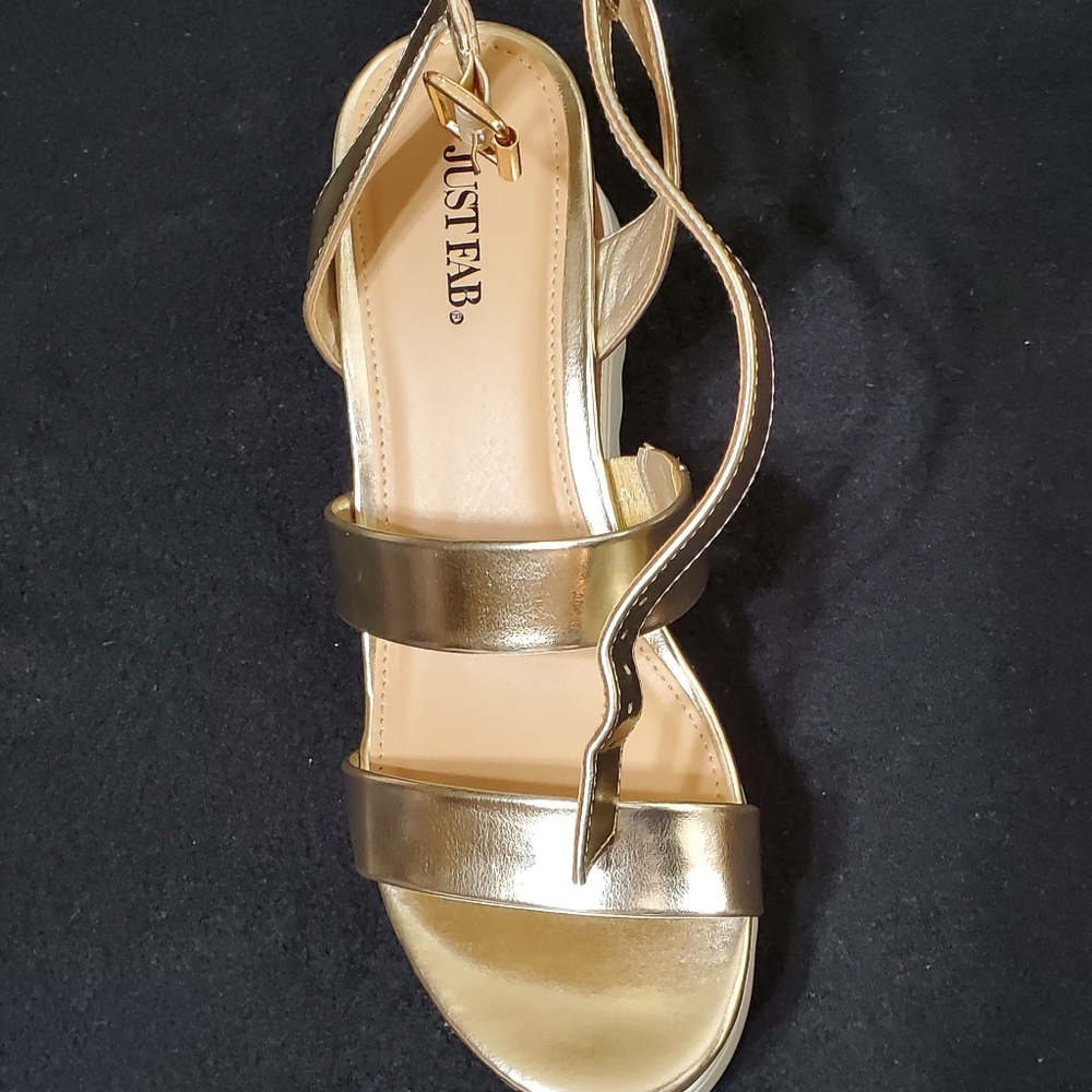 Gold strappy wedge sandals